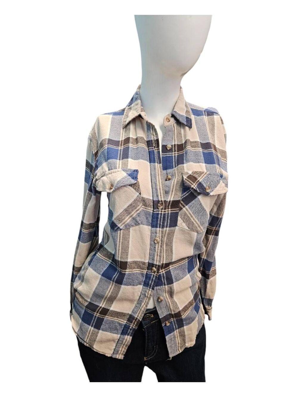 RSQ Cotton Flannel Womens XXS Tand Blue Fall Wonter Soft